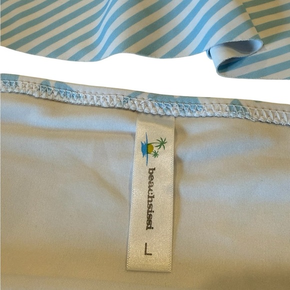 NWOT Beachsissi Women's Bathing Suit Tie Shoulder Cabana Stripe Print Tankini - Picture 7 of 16